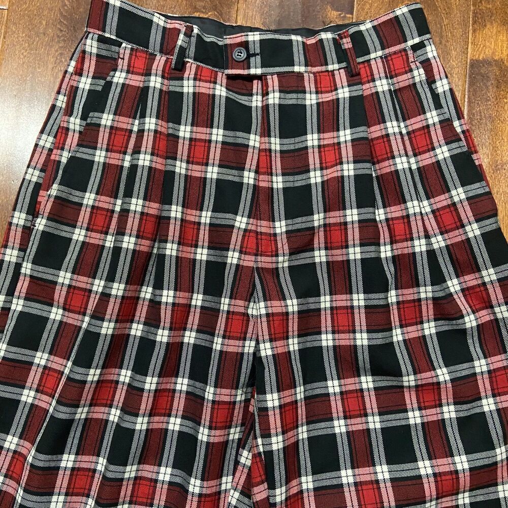 Smash Vintage 90s Black Red White Slacks Pants Polyester Men's Size W32 x L30 - Picture 2 of 8